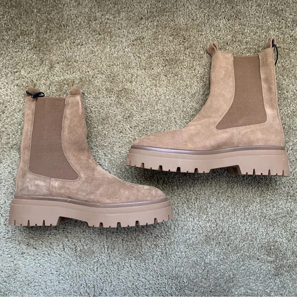 New Zara Leather Suede Lug Sole Brown Boots 2173/810 Size 10 - Picture 3 of 5